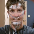 All hooked up to the electrodes that monitor sleep apnea episodes during a sleep study done at a Sleep Center. photo by Suzie at TheFunTimesGuide.com sleep-study-test