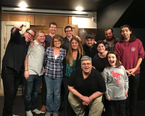 Our final night of improv comedy classes ended in a public performance and it was awesome. (I'm the third from left in the blue plaid shirt.)