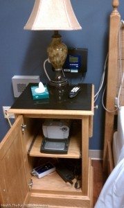 this is what the bedside table looked like during my sleep test at a sleep center